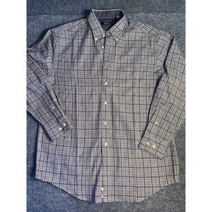 Trader‎ Bay Shirt Mens Medium Brown Plaid Midweight Pocket Collared Button Down